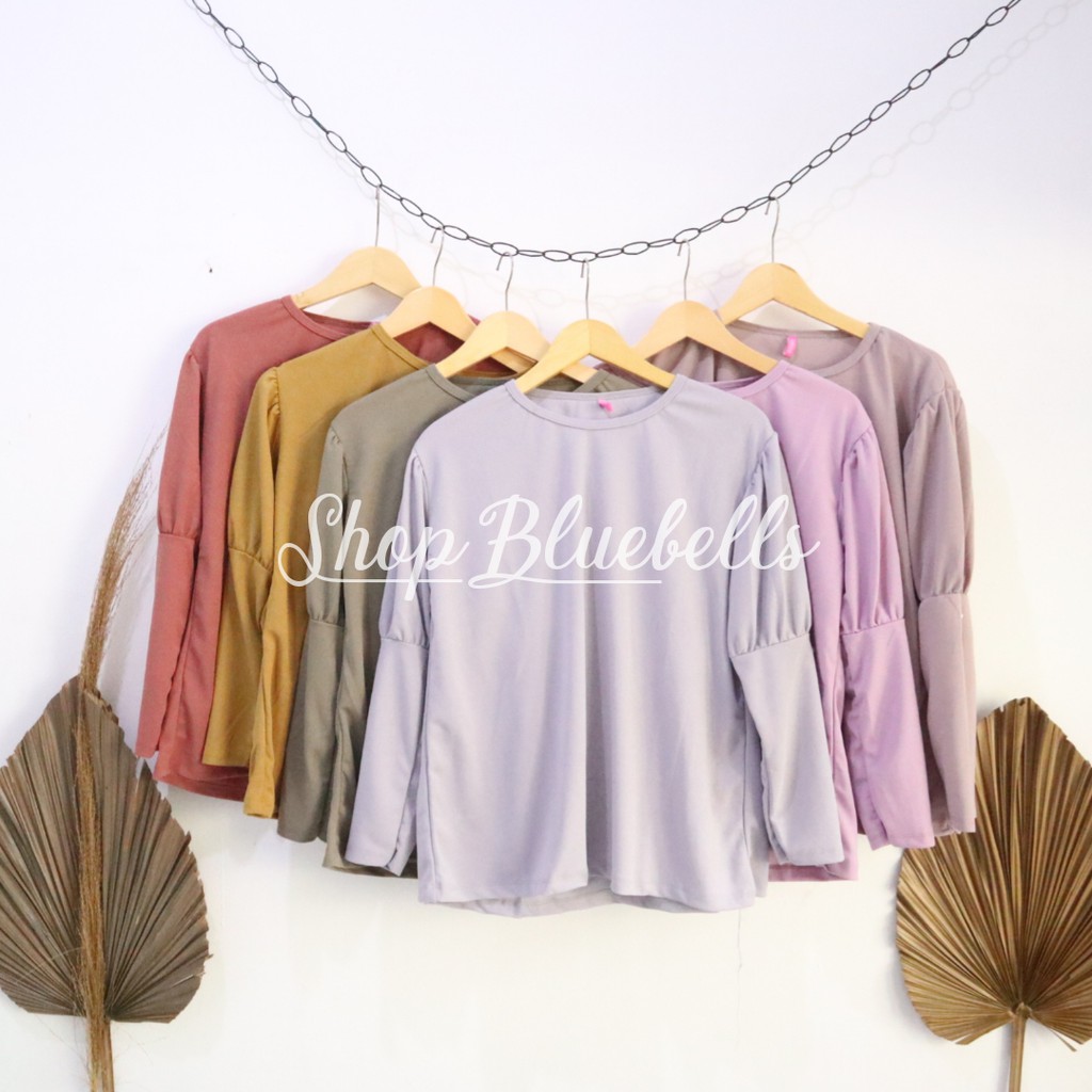 Moana Pearl Blouse - Blus lengan balon mutiaraa wafel velvet