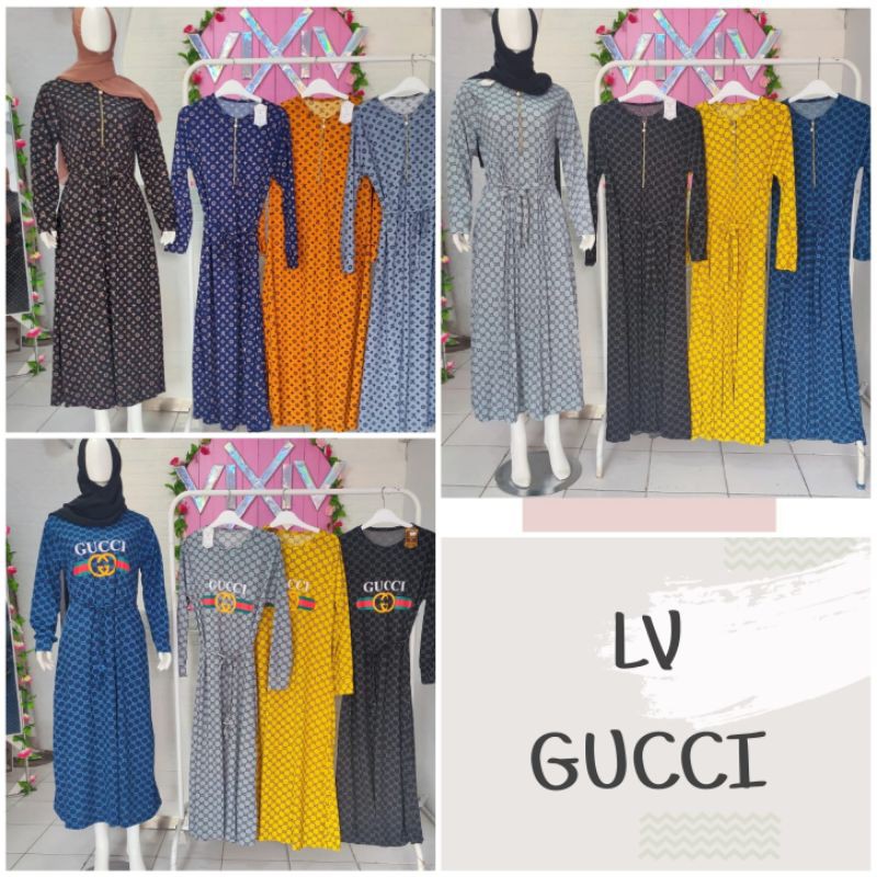 long dress gucci / lv / gamis banded / maxi dress prisket / vixiv
