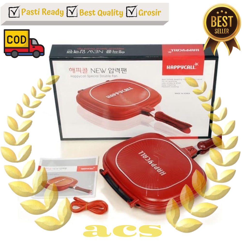 Ready  [COD] Happy Call Double Pan Jumbo / Pan Bolak Balik-Double Side Pan-32 CM ASLI