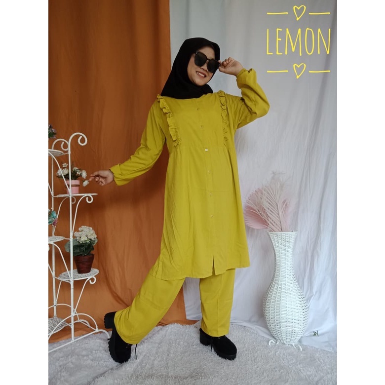 SETELAN TUNIK RAYON RUMBE POLOS LD 110