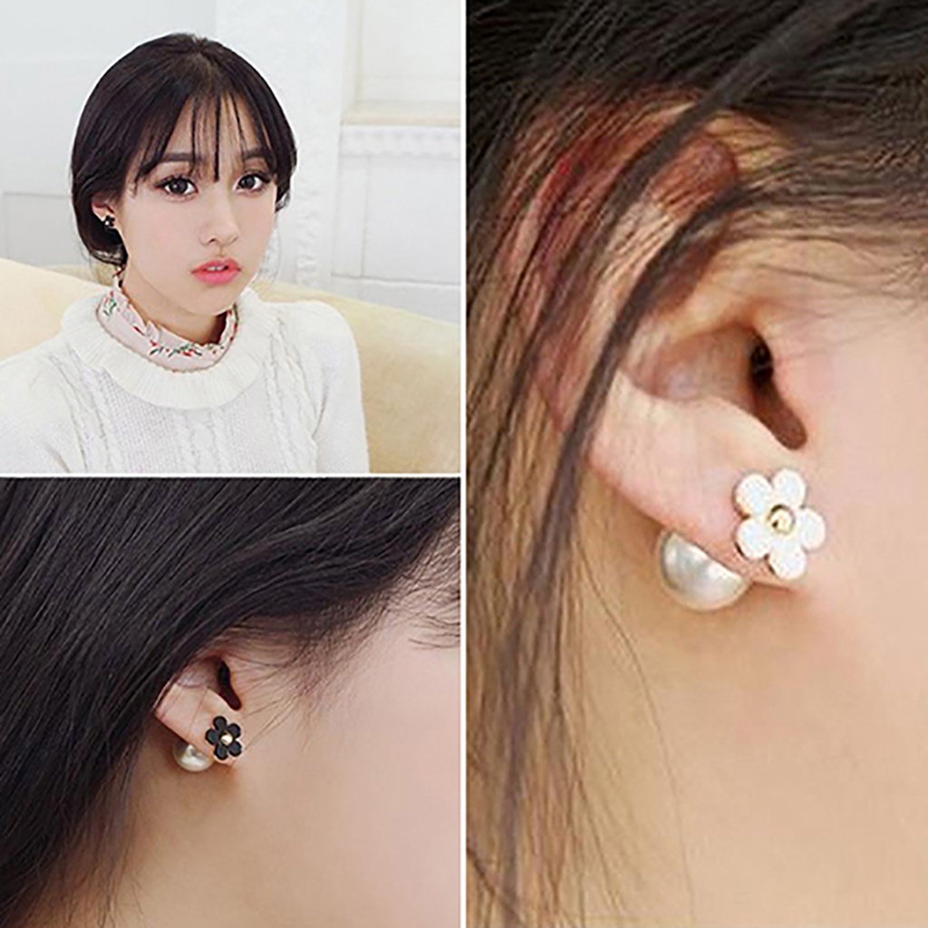 Hu Hu Hu Hu Hu Alat Bantu Pasang Kacamata♡ Anting Stud Desain Bunga Dua Sisi Untuk Pernikahan