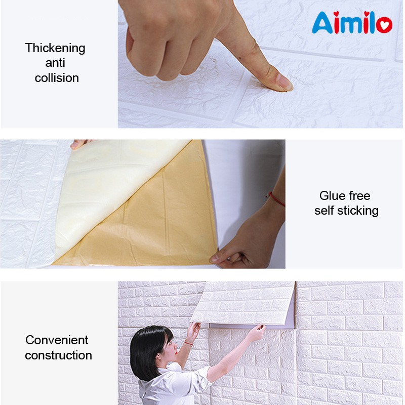(Aimilo) Wallpaper Dinding 3D Foam Motif Batu Bata Walpaper 3D Foam Murah High Quality-4