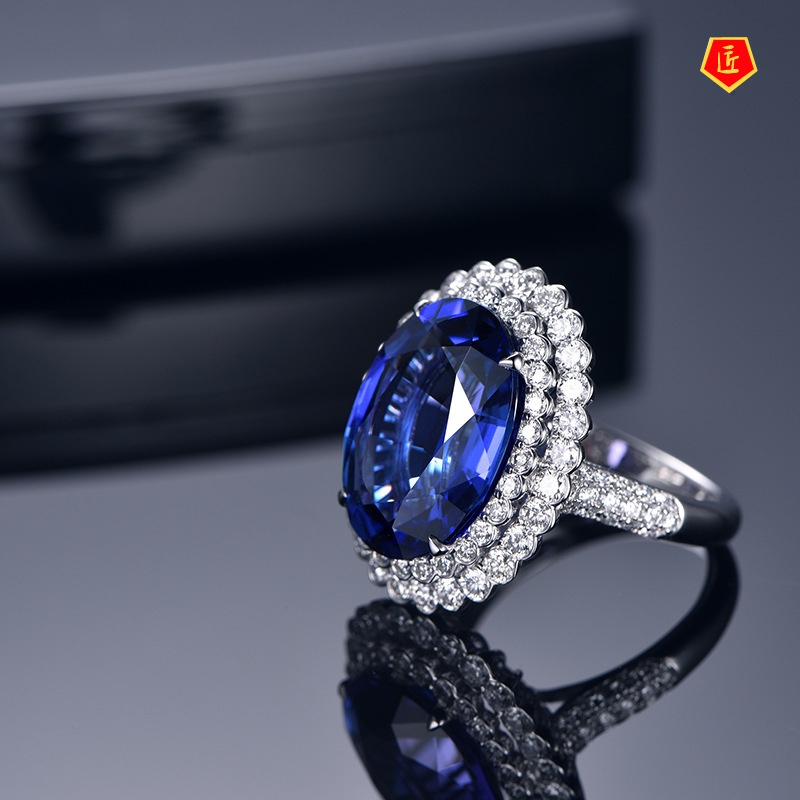 [Ready Stock]Elegant Luxury Sapphire Open Ring