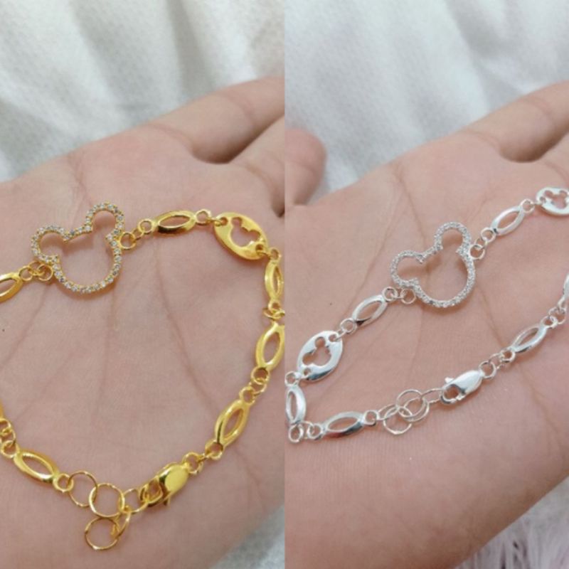 GELANG RANTAI MICKEY MOUSE PERAK 925 LAPIS MAS DAN SILVER