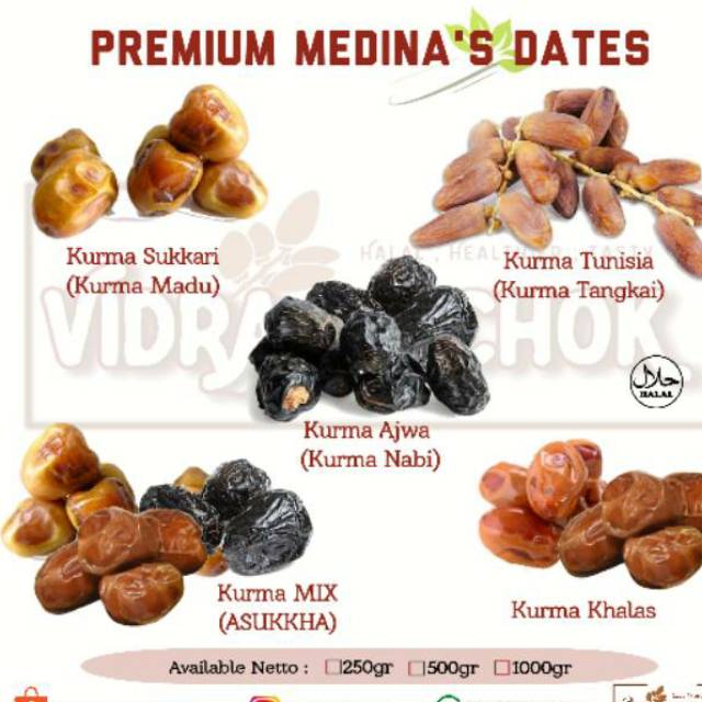 

Kurma Premium Medina's Best Quality Dates 1kg Ajwa Sukkari Tunisia Khalas