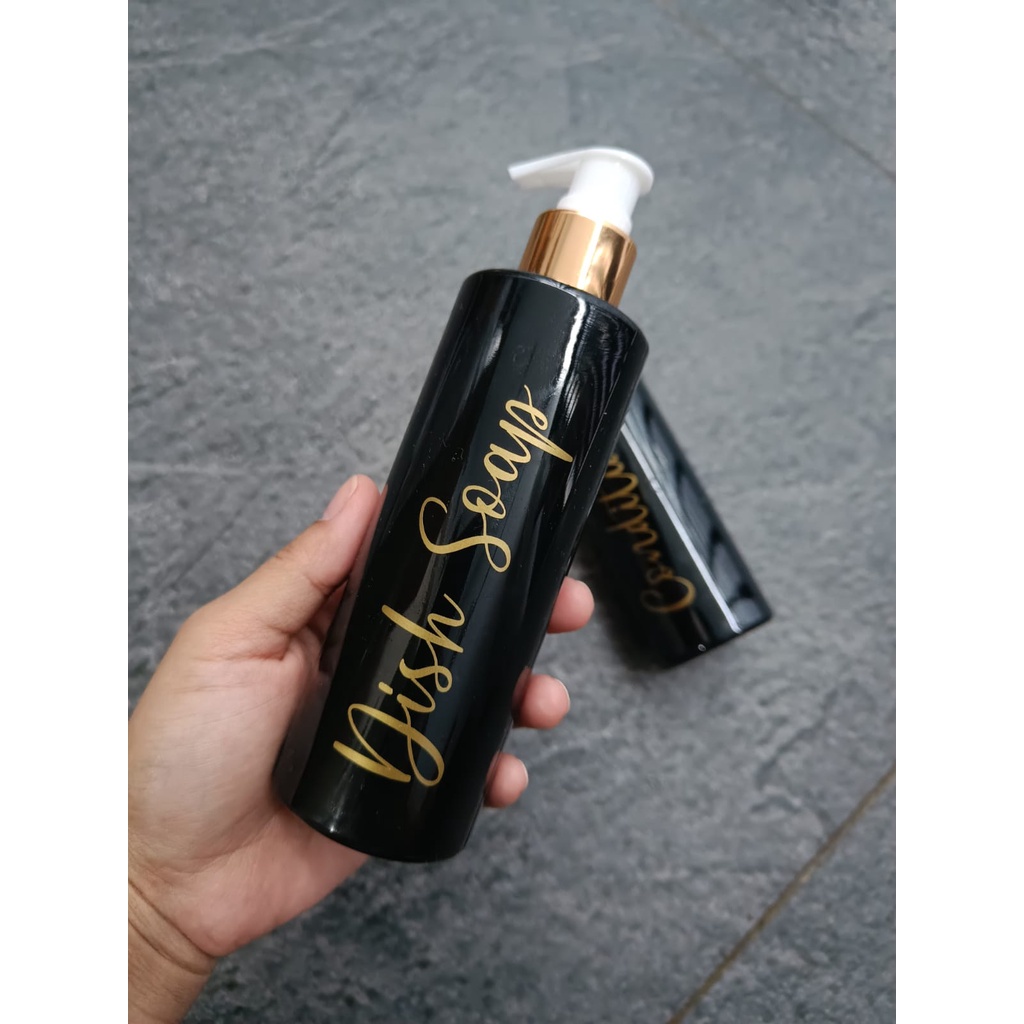 WHT-250 Botol Sabun Cair Pump Hitam Glossy Gold Aesthetic 250mL Luxury Estetik Free Label - Gold Ring