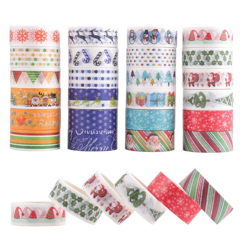 Zzz 24 Roll Stiker Washi Tape Motif Natal / Santa / Kepingan Salju Untuk Dekorasi DIY