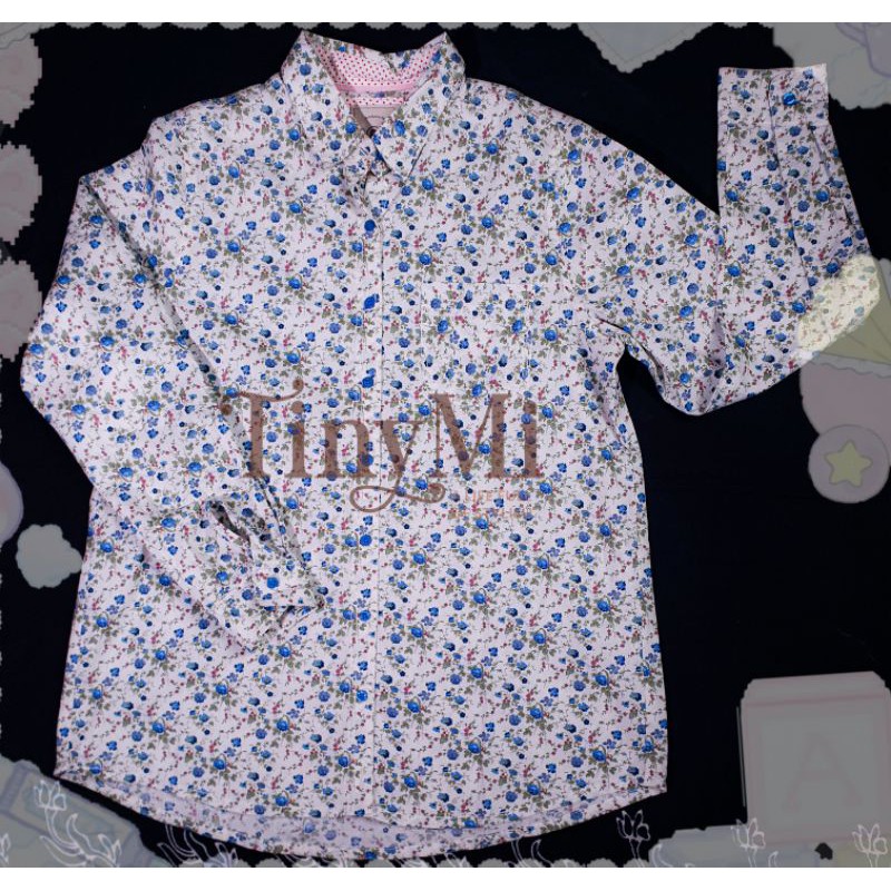 KEMEJA WANITA MOTIF BUNGA BIRU BRAND NEVADA LENGAN KANCING