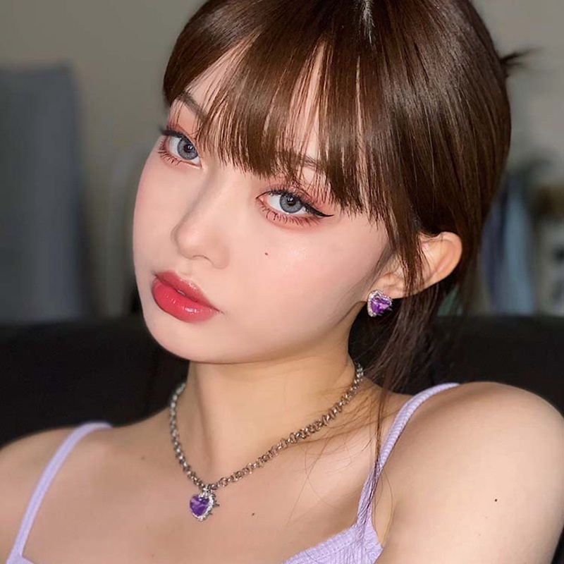 Korea Sweet Purple Love Necklace Earrings Trendy Ins Fashion Retro Accessories