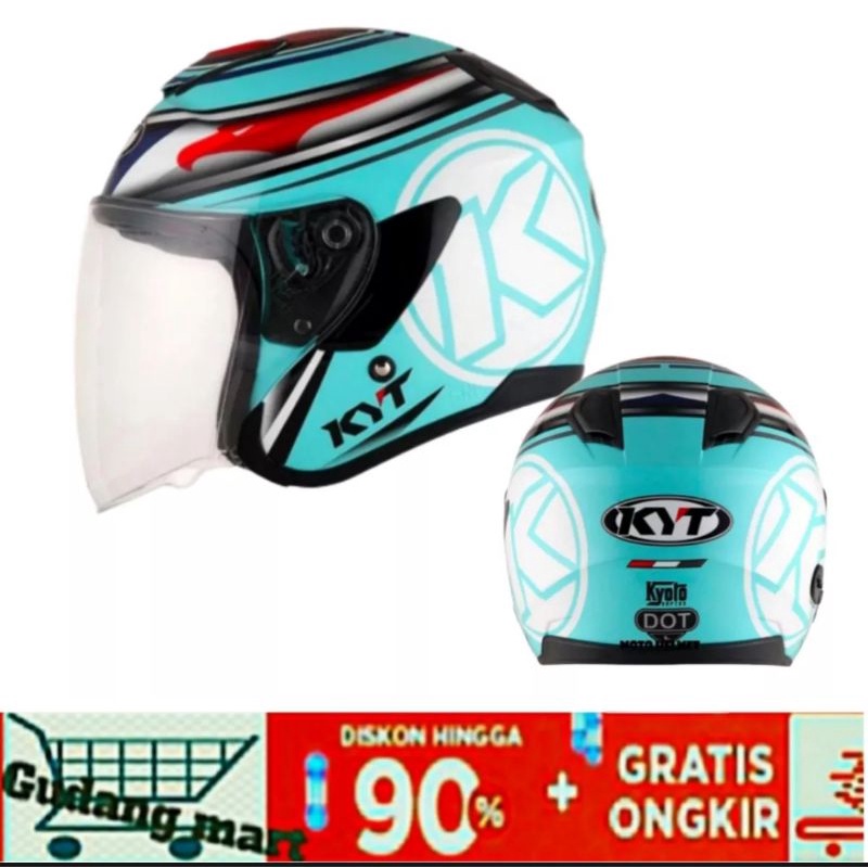 Helm KYT Kyoto Aquamarine Official Kyt World Class KYT Terbaru Promo Helm Cowok / Helm Cewek SNI DOT