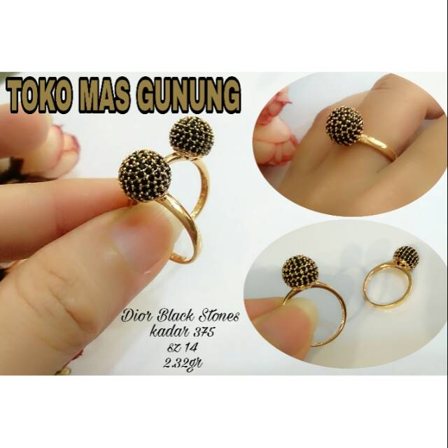 Cincin Emas Bola Dior Black Stones 375
