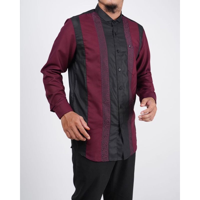 Kemeja Koko Fadkhera Moktar Long Lengan Panjang Maroon Hitam