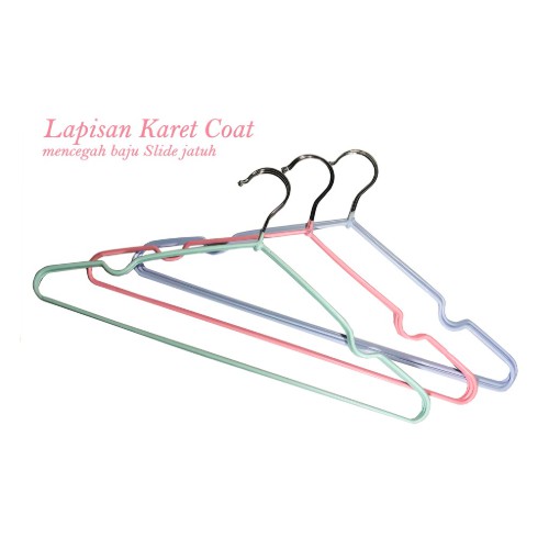 Hanger Baju Stainless Coating Karet Warna / Gantungan Baju Warna Pastel