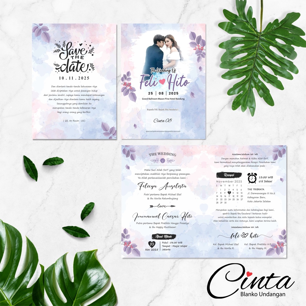UNDANGAN PERNIKAHAN WATERCOLOR KEKINIAN MURAH - BLANKO UNDANGAN CINTA 08