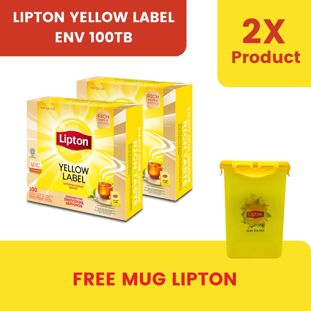 Jual Lipton Yellow Label 100 Tea Bag Envelope Twinpack Free Cannister ...