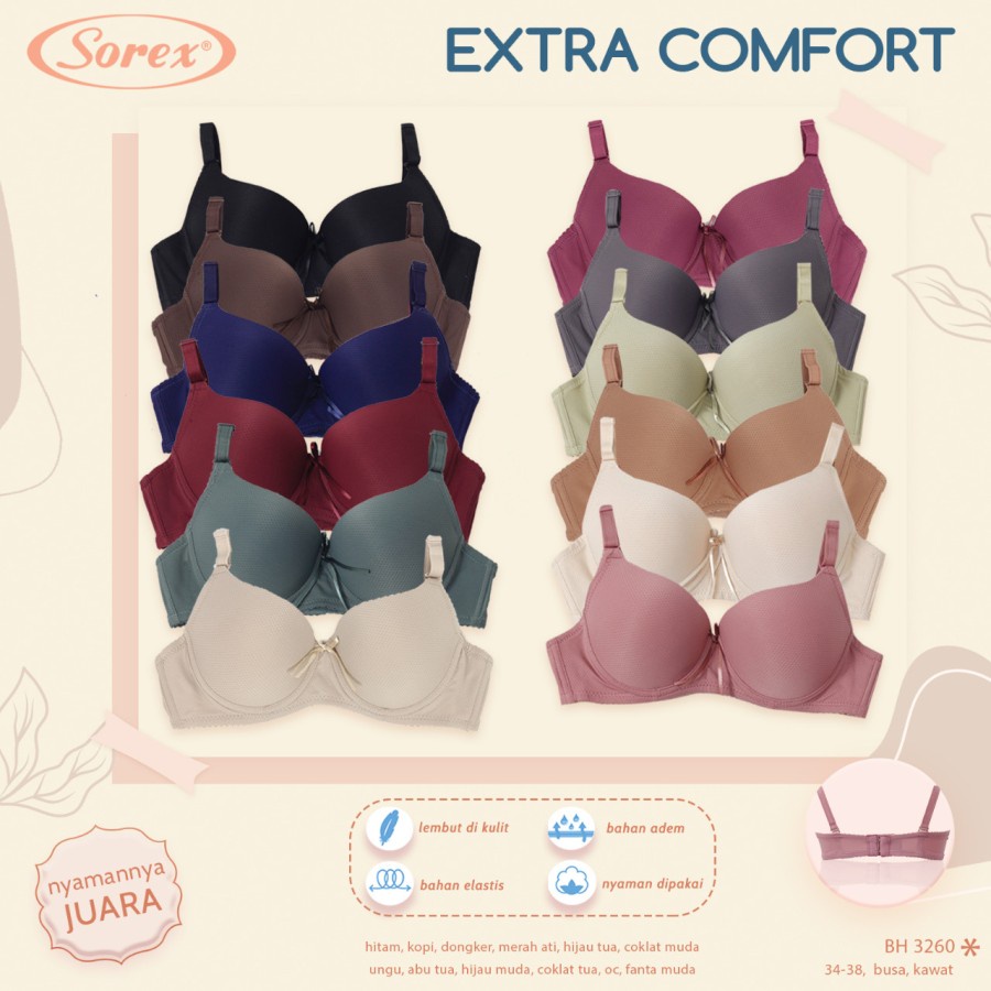 RC Bra / Bh Sorex 3262 dan 3260 Extra Comfort Busa Sedang Kait 2 dan Kait 3