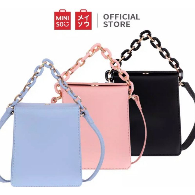 Miniso ori ready warna hitam dan biru tas selempang wanita bahu pouch rantai sling bag fashion pesta