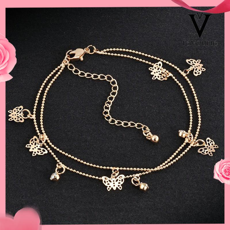 [COD]Double Layer Hollow Butterfly Liontin Gelang Kaki Paduan Fashion Sepatu Wanita Yang Indah-FA