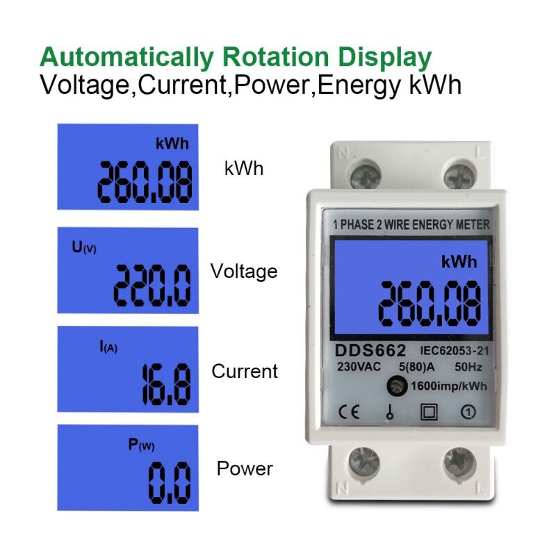 PANEL MCB ALAT UKUR VOLT AMPERE WATT KWH METER DIGITAL LCD DIN RAIL