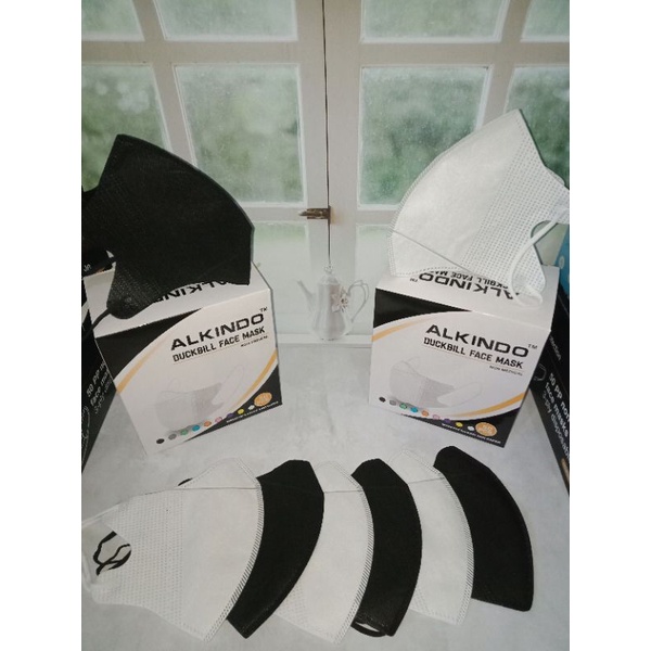 Masker Duckbill Alkindo Earlop Hitam, Putih garis 50 pcs