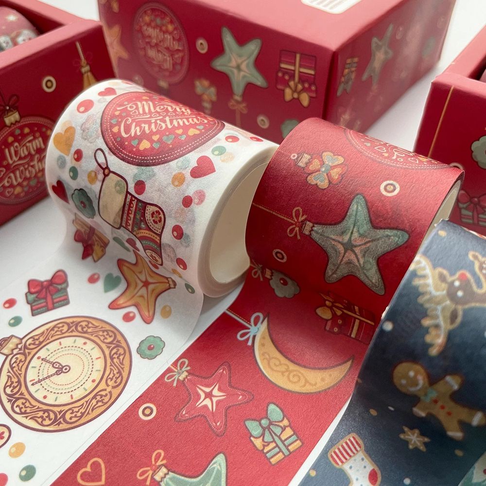 REBUY 6 pcs/box Christmas Tape Set Gift Adhesive Tape Masking Tape DIY Scrapbooking Creative Office Supplies Tape Sticker Sticker Label Handbook Decor Decorative Tape