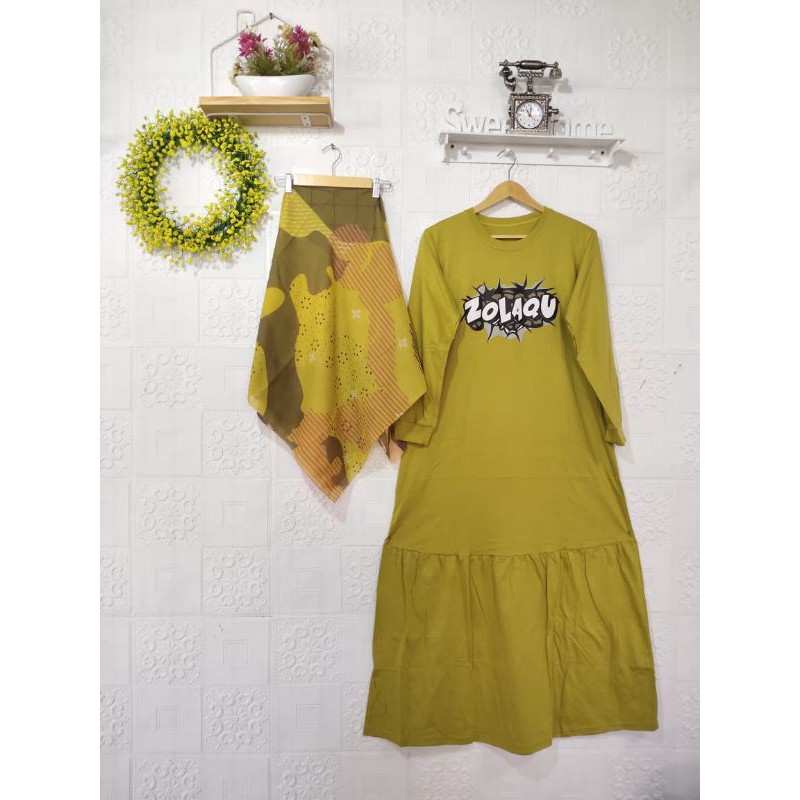 GAMIS ZOLAQU ORI COMBED 20s SET+HIJAB VOAL BISA COD