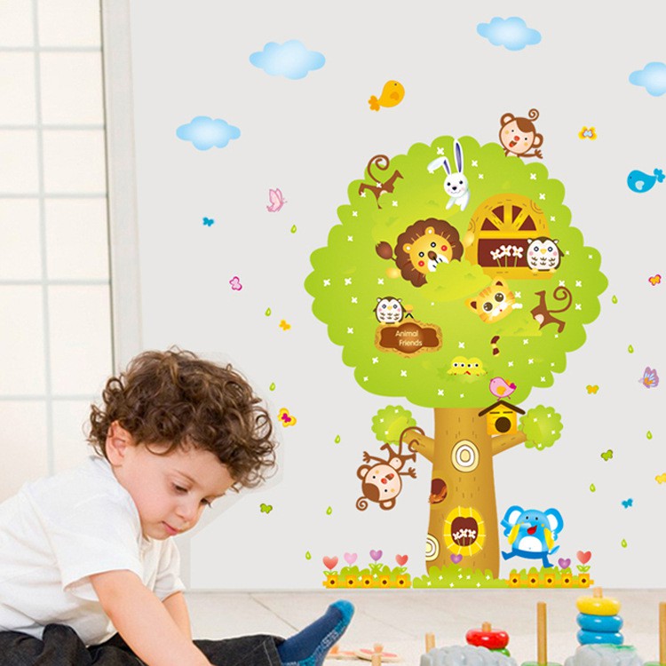 RELIZA WALL STICKER POHON BESAR HEWAN ANAK BIG TREE ANIMAL KIDS STIKER DINDING AY227