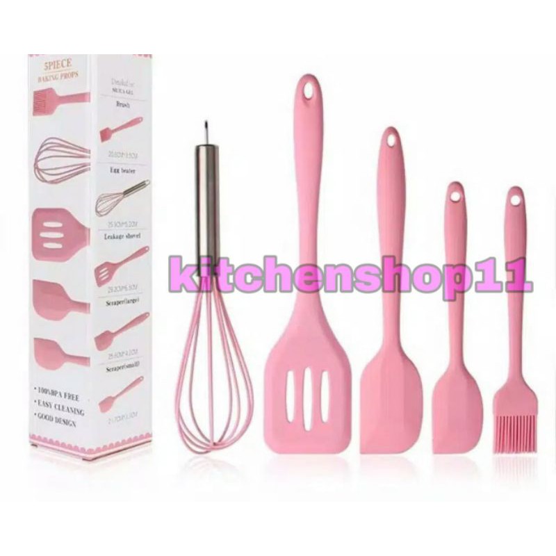 1 Set 5pcs alat masak silicone / kuas spatula sodet Sutil silicone / alat masak teflon silikon isi 5pcs