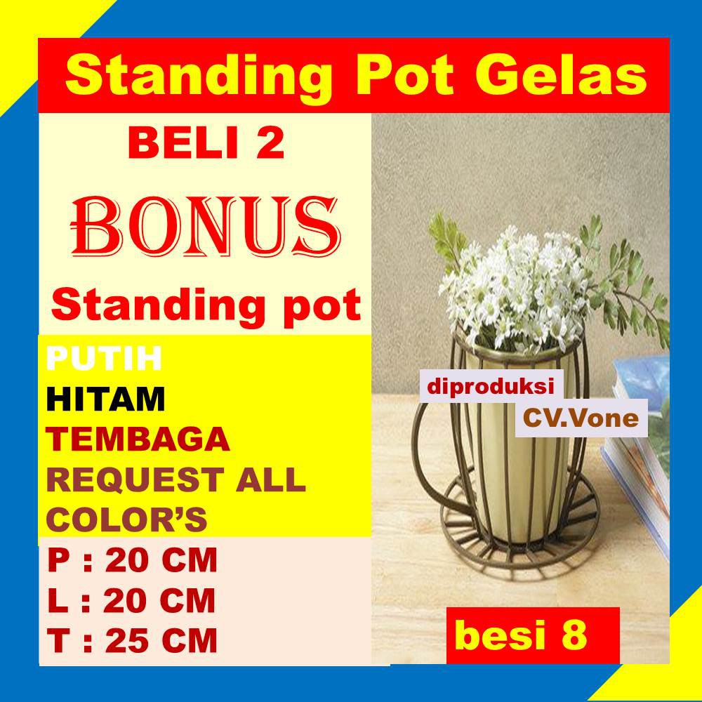 Rak Bunga Besi Minimalis Susun 1 Dudukan Standing Pot 25 cm Model Gelas