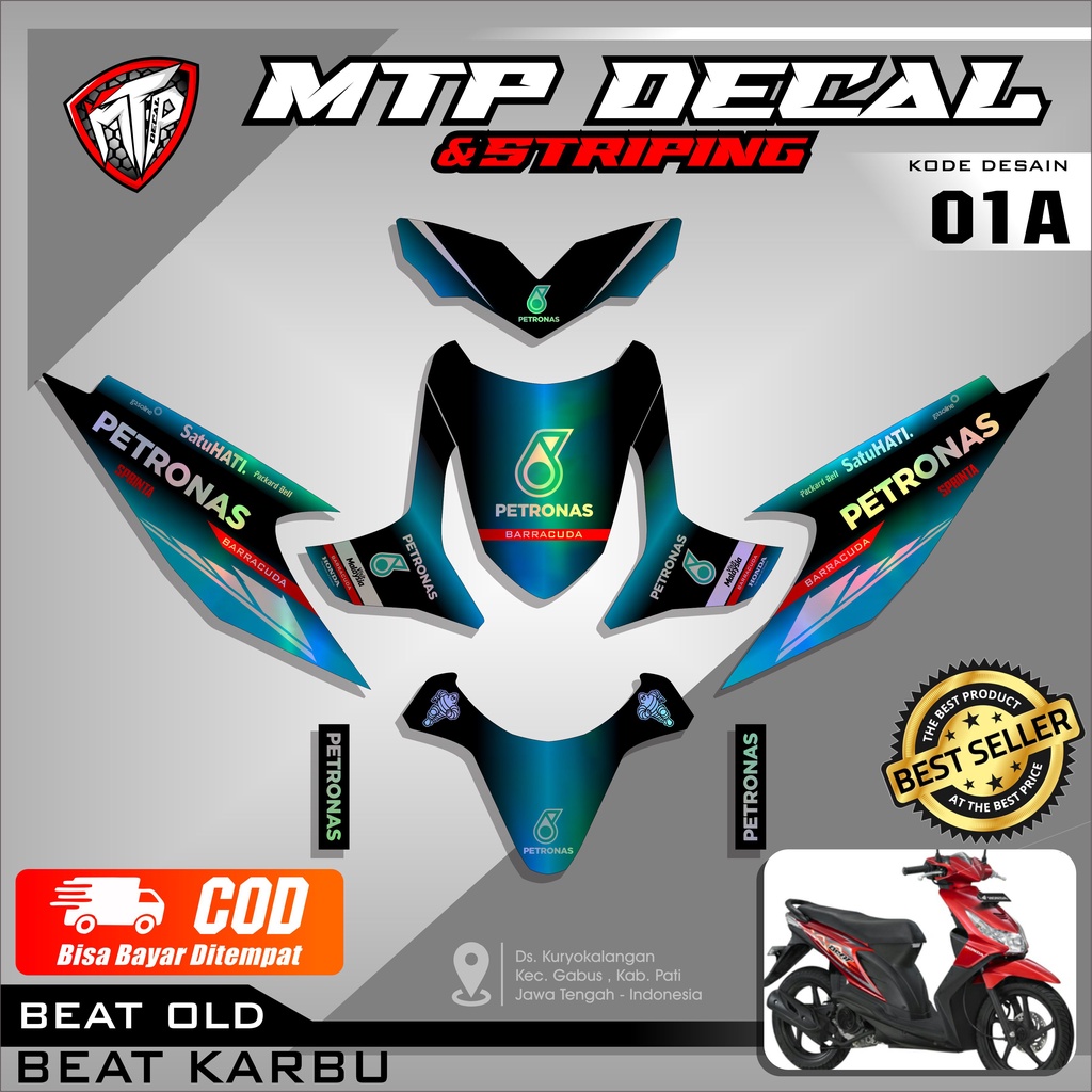 (COD) Stiker Striping Variasi Lis Motor Semi Full Honda Beat Karbu Bahan Hologram Laser Chrome Pelan