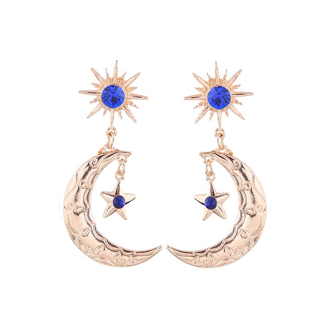 LRC Anting Tusuk Fashion Gold Metal Star Moon Earring A60001