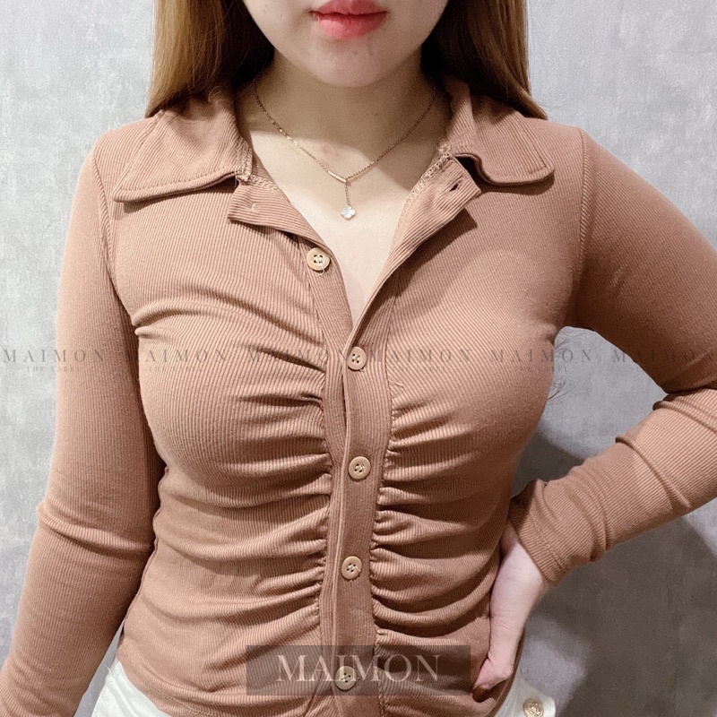 Scrunch Slim Long Sleeve Shirt | Kemeja Kerut Korean Fashion | Maimon Grosir