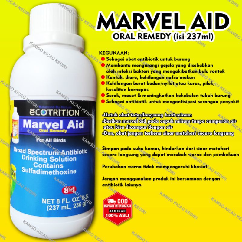 MARVEL AID + MARVEL AID 237 ML +MARVEL AID ORIGINAL + ANTIBIOTIK+ ANTIBIOTIK BURUNG + OBAT BURUNG + 