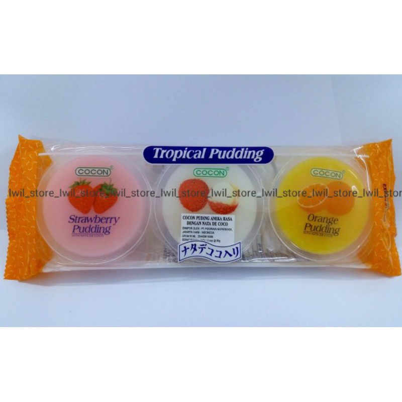 

Cocon Tropical Pudding 80g x 3cup aneka rasa buah strawberry,Leci,Jeruk with Nata de coco