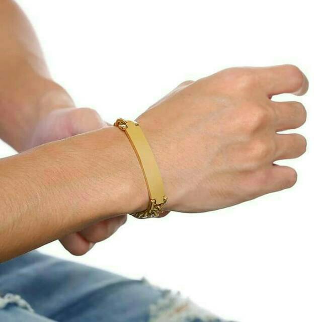 Gelang rantai plat titanium pria wanita gold emas