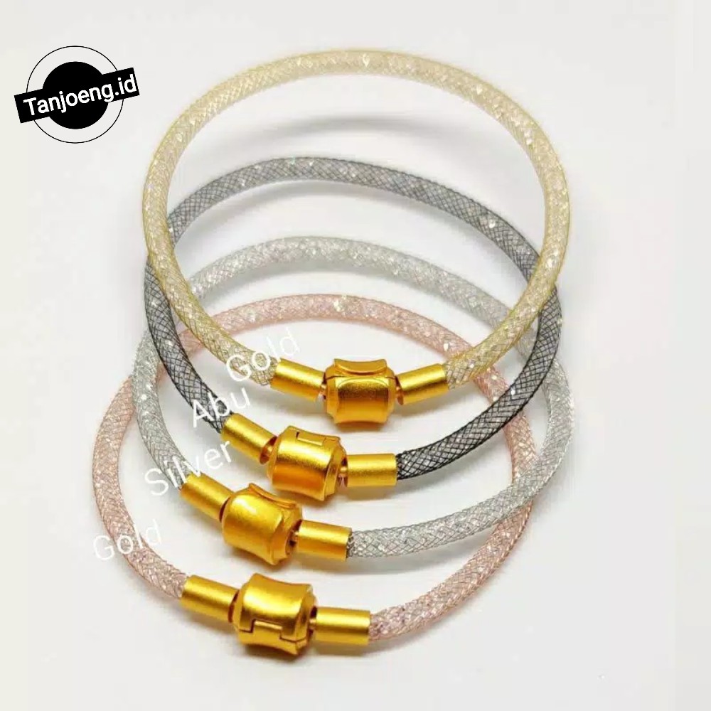 Gelang Tali Kawat Kristal Glitter Waterproof Untuk Charm Liontin Emas