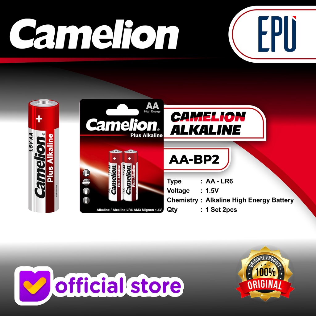 Camelion Baterai Alkaline Battery Batre Batere AA A2 Bp2 Isi 2 PCS