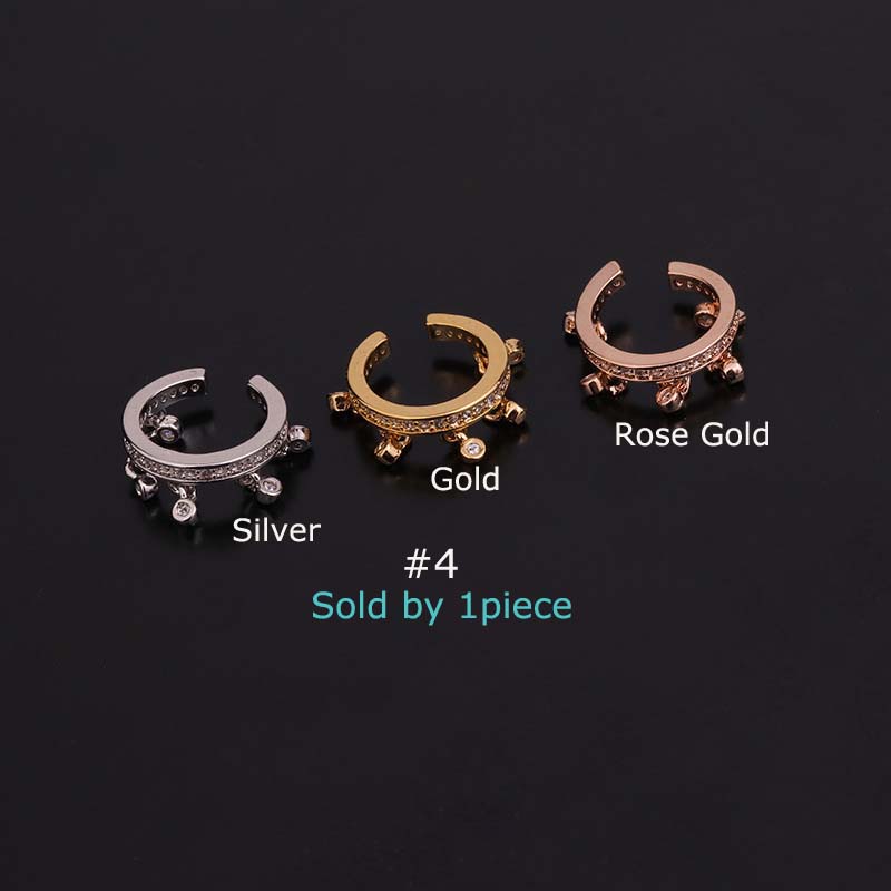 1piece 8mm Copper with Zircon Fake Couch Piercing Ear Cuff Silver Gold Rose Gold