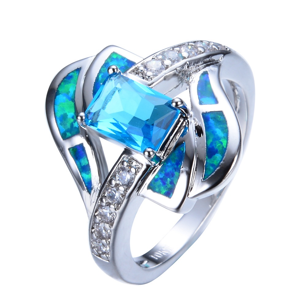 Blue Opal Diamond Women's Wedding Ring