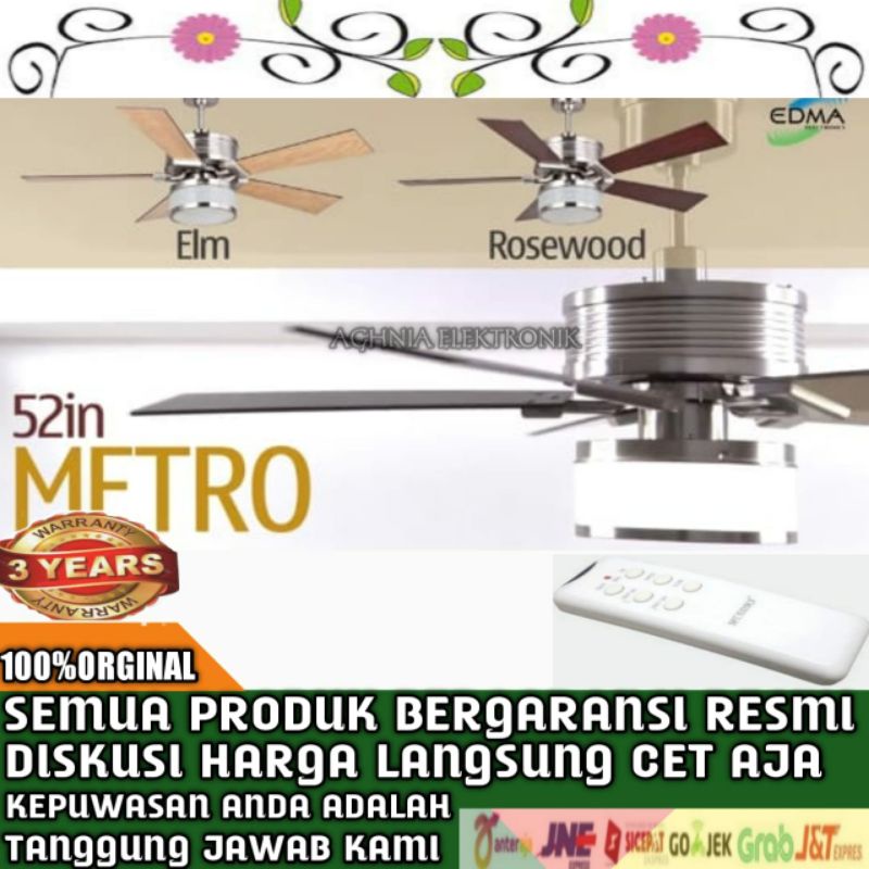 MT EDMA METRO 52inc BN kipas angin lampu remote ceiling fan dekorasi termurah terlaris