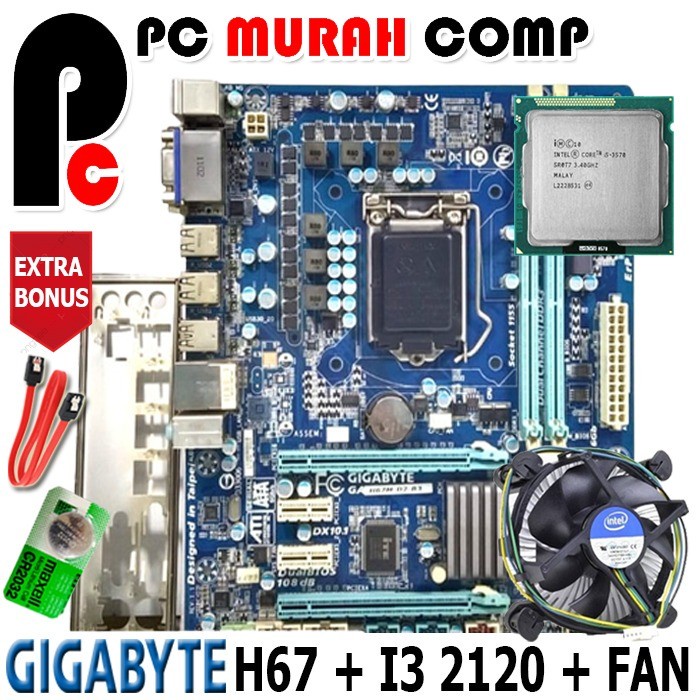 PAKET MOBO H67 ONBOARD DENGAN PROCESSOR I3 2120 DAN FAN