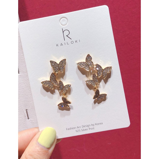 LRC Anting Tusuk Fashion Gold 925 Silver Stud Diamond Butterfly Earrings D06489