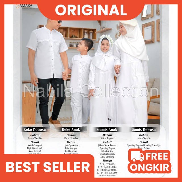 Nabila Collection - samara putih I01 Snow White gamis sarimbit keluarga busana muslim baju couple ba