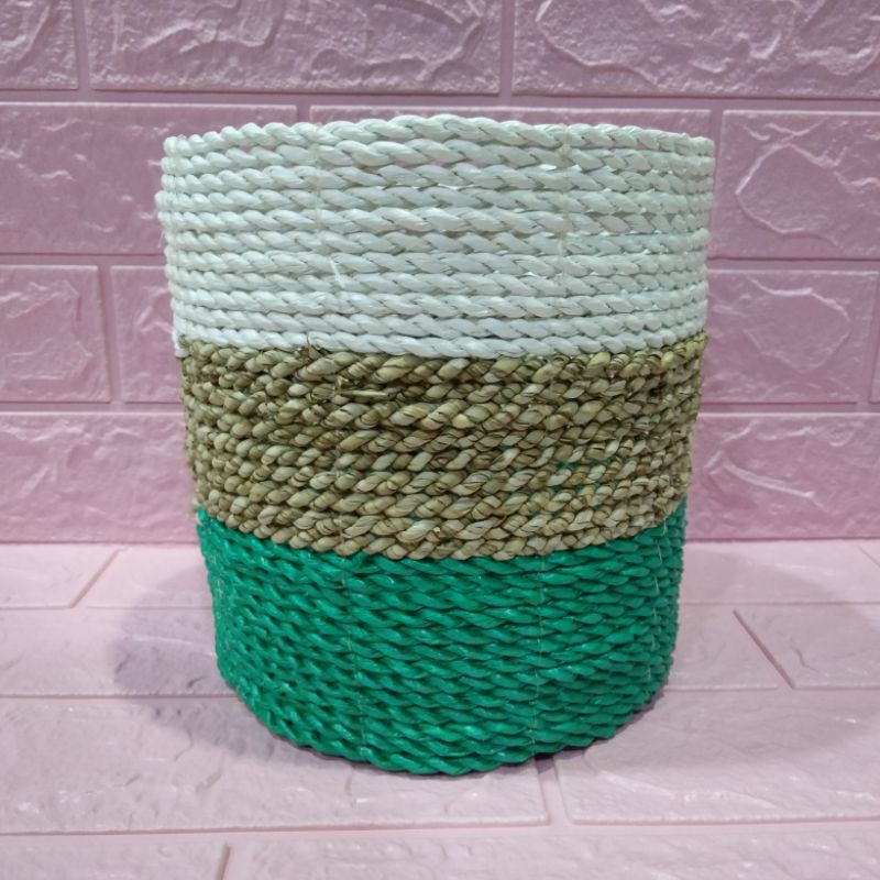 Keranjang Anyaman / Keranjang Pot Seagrass 20 X 20 CM Warna Hijau