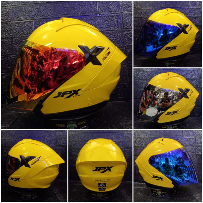 HELM JPX NOVA X SOLID YELLOW LEMON BLACK PAKET GANTENG + VISOR IRIDIUM