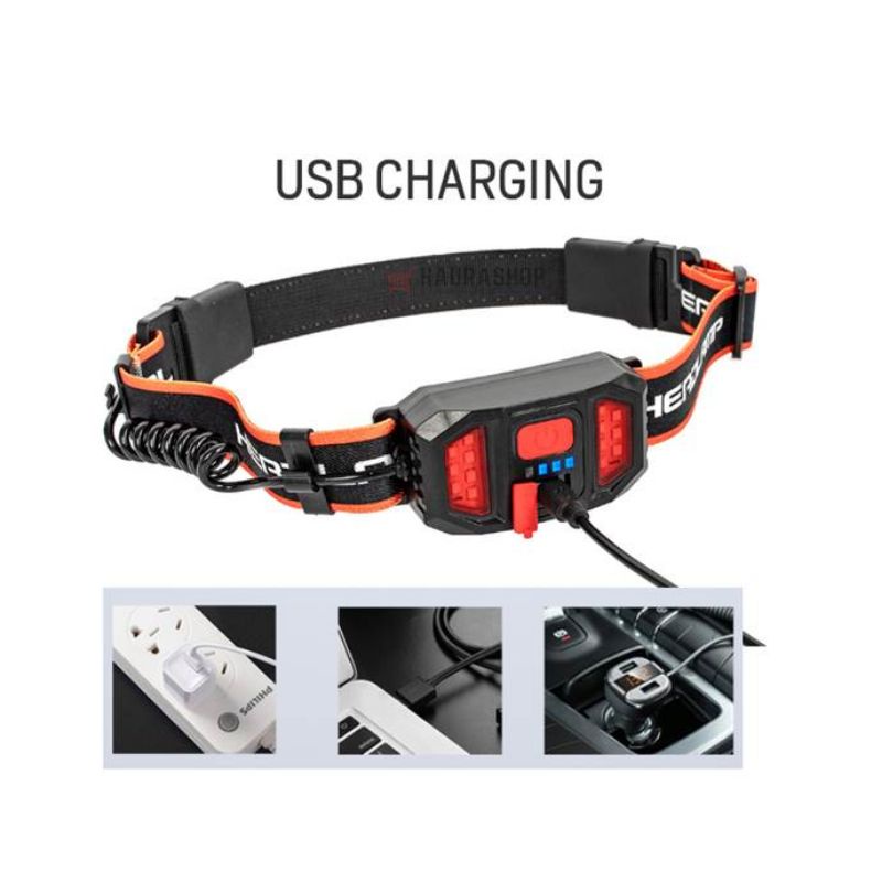 HS-333 Senter Kepala LED Strip COB Super Terang USB Rechargeable Red Tail Headlamp Worklight Waterproof LED Strip COB