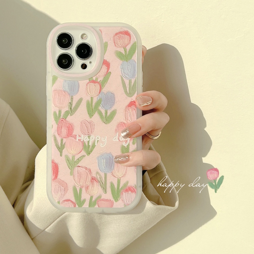 Case Silikon Semi Transparan Motif Bunga Tulip Pink Untuk Iphone 11 8 7 Plus SE2 XS XR 12 13 Mini PRO MAX