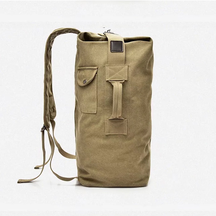 Tas Ransel Kanvas Backpack Pria Bahan Canvas Tebal Warna Khaki dan Hitam