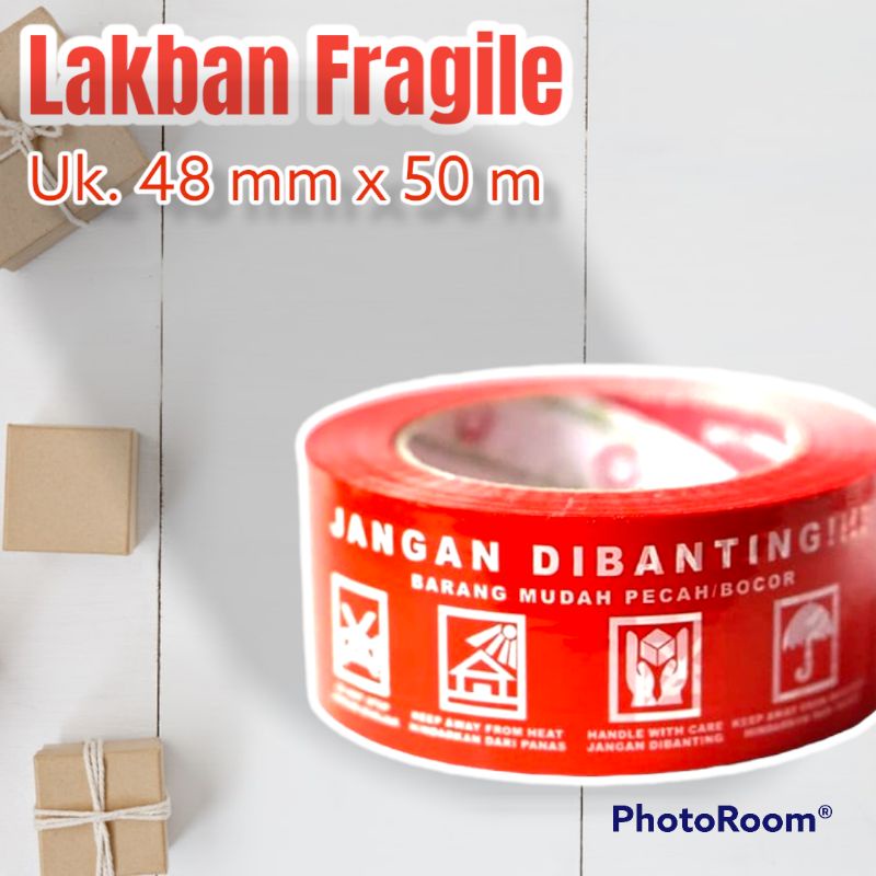 OPP Lakban Printing FRAGILE 48 mm x 50 m Merk Gold Land Grosir