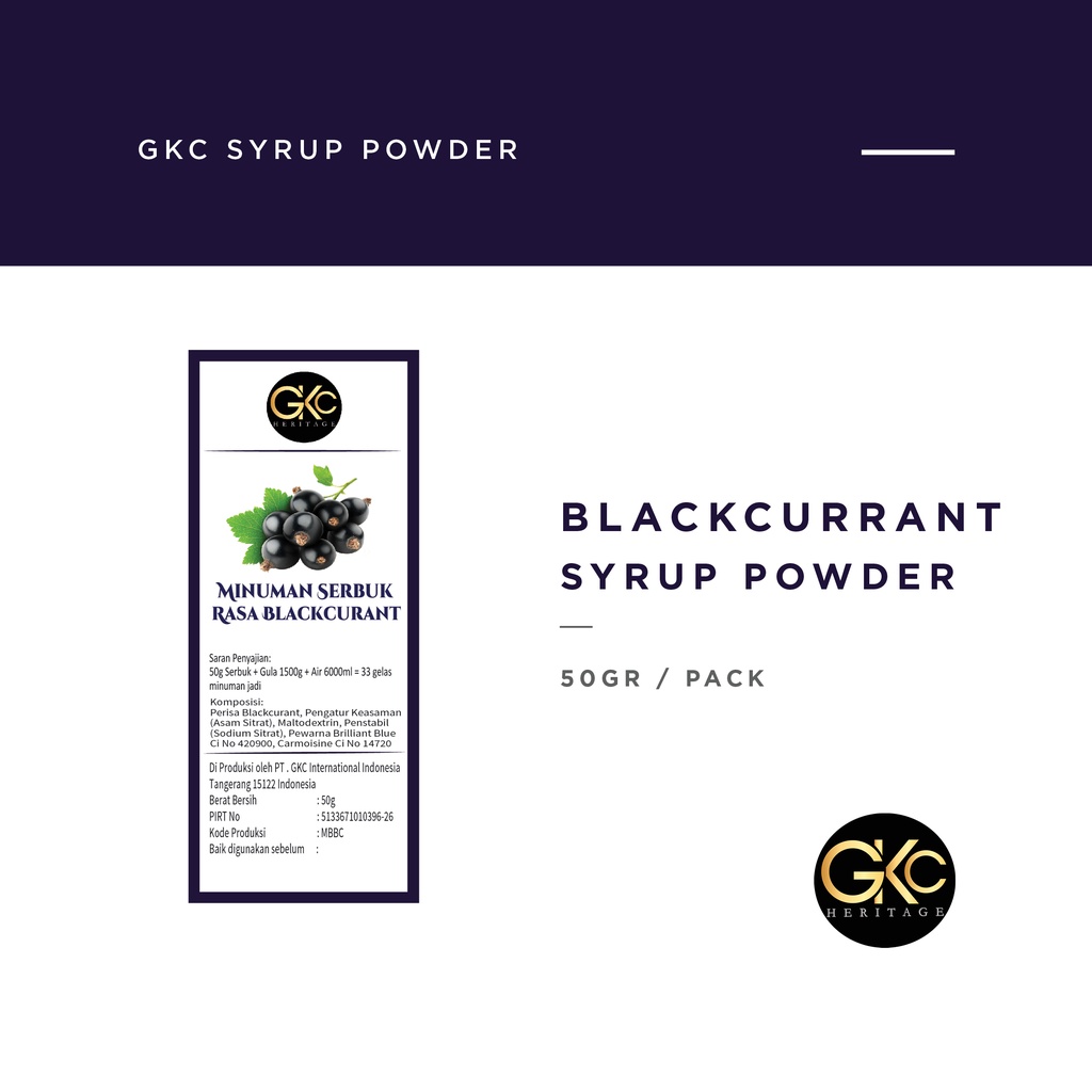 Bubuk Sirup Blackcurrant / Blackcurrent Powder Syrup Serbuk Minuman Powder Drink GKC Heritage 50 gr